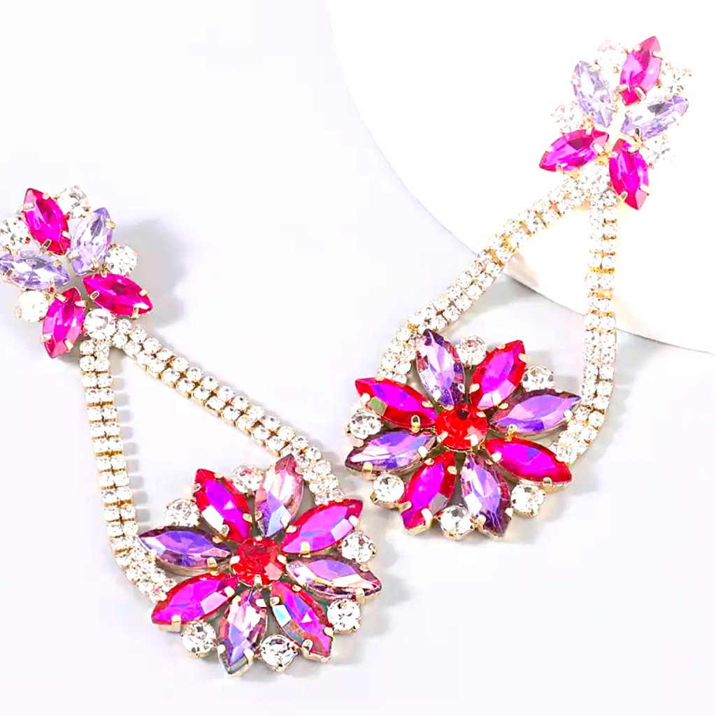 Pink Crystal Pageant Earrings Prom Earrings